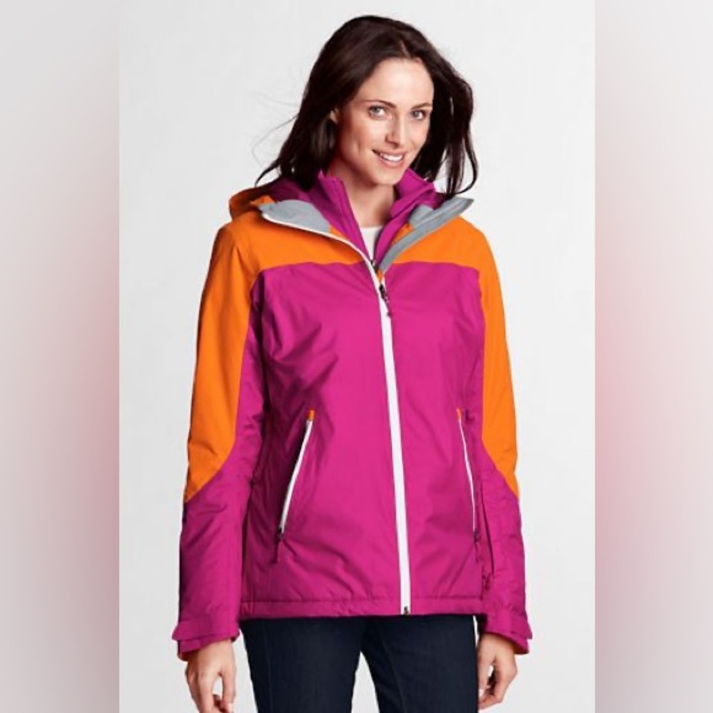 Lands' End Women's Pink and Orange PrimaLoft Ski Jacket. Size M (10-12)